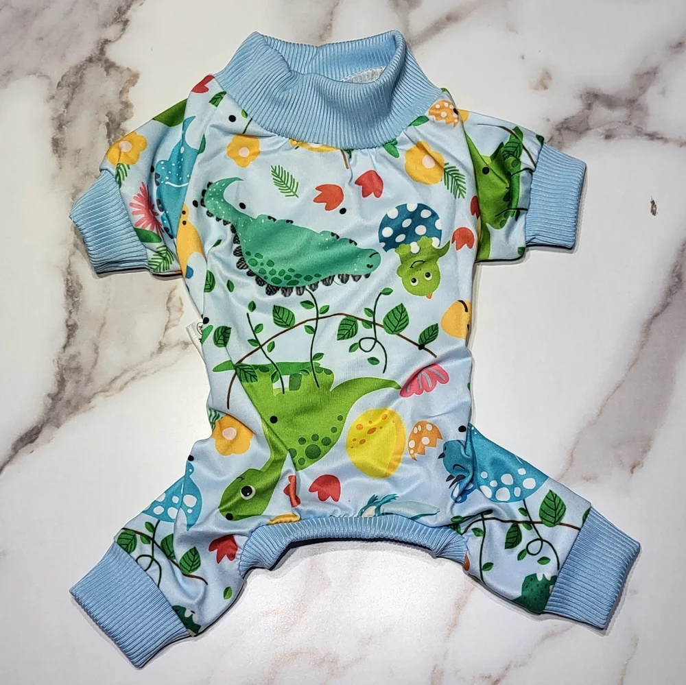 XPudac NWOT Dog 2pc Avocado & Dinosaur Print Full Body Pajama Set Size XS
